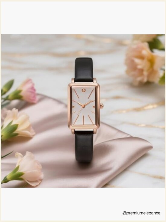 Vintage Rectangular Dial Quartz Watch with Leather Band main image 5